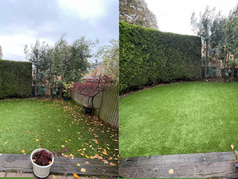 Applying K9 Turf enzyme cleaner to artificial grass for dogs