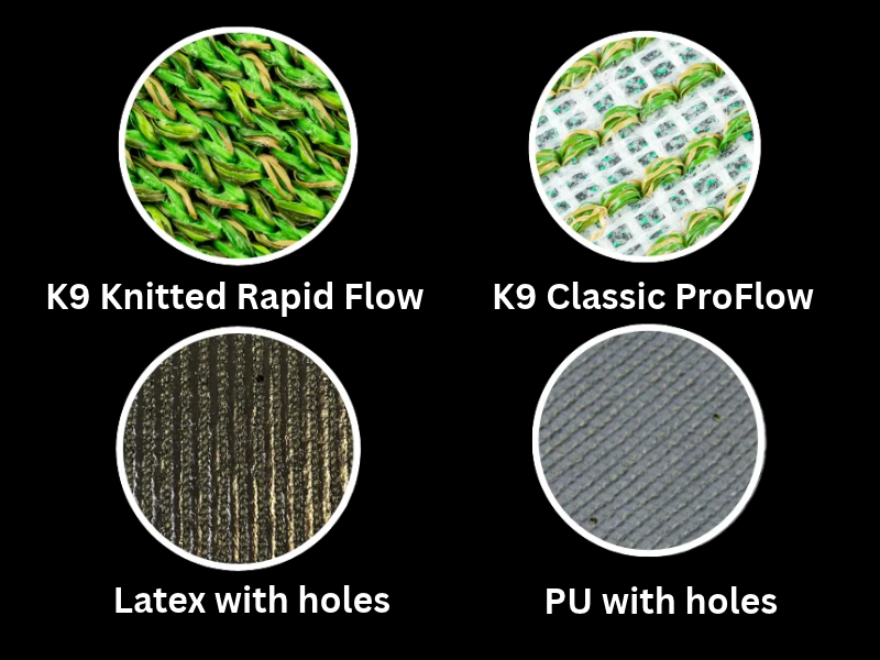 Comparison of K9 Turf knitted backing versus standard artificial grass for dogs